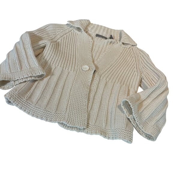 Liz Claiborne Womens Cream Thick Knit Cardigan Sweater Large 3/4 Sleeve - Picture 1 of 11